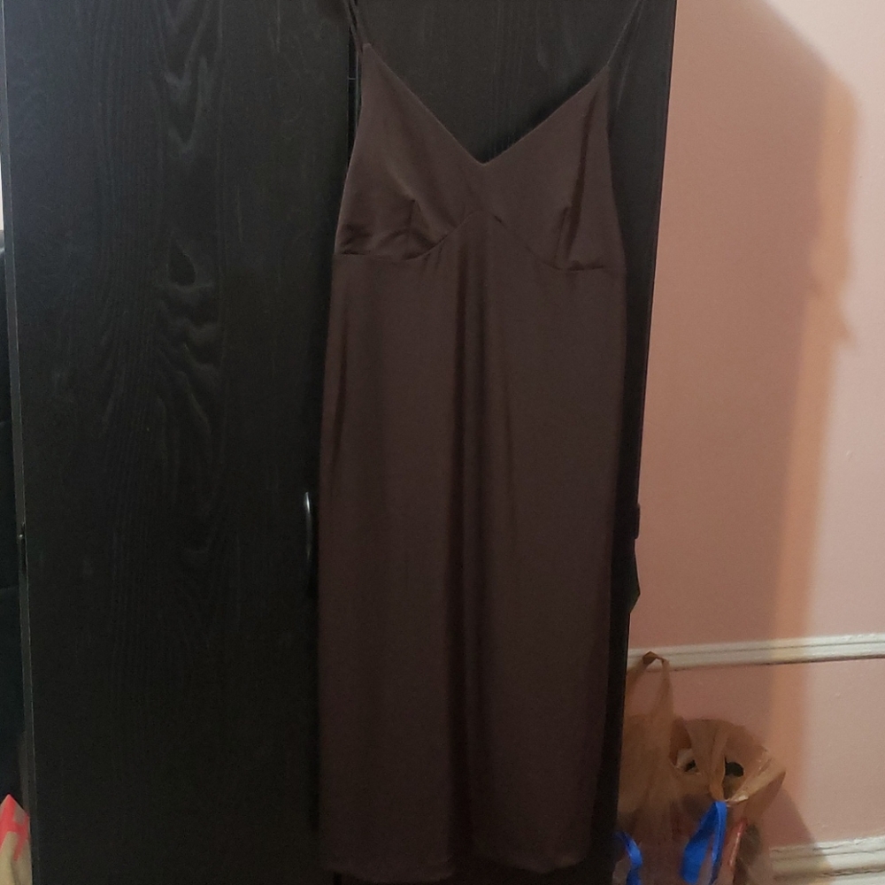 Brown tie back slip dress